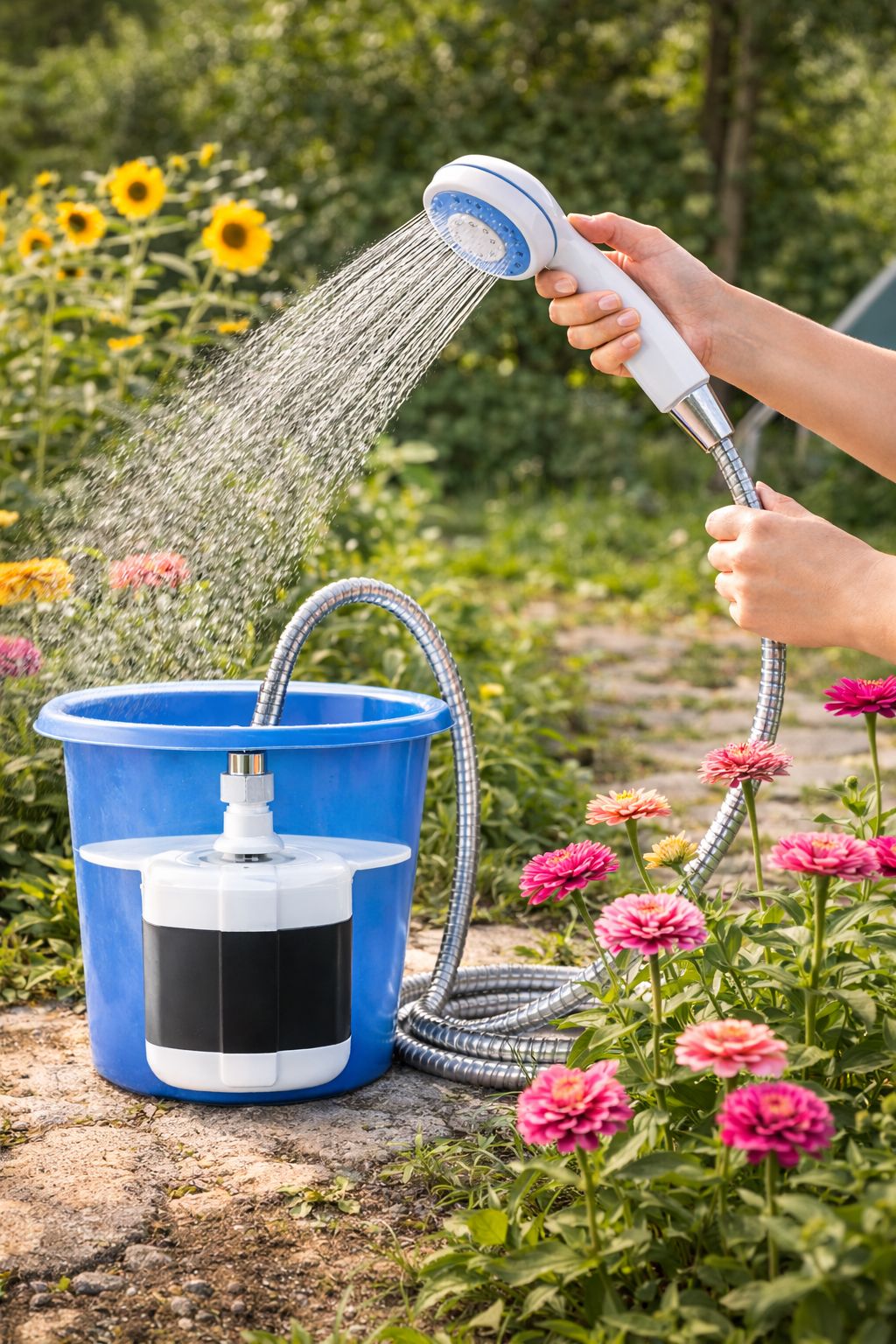 Dus Portabil Cu Pompa Submersibila, Ideal Pentru Gradina, Camping Sau Curte