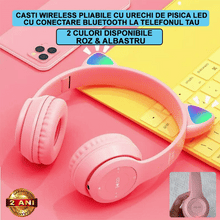 Casti Wireless, Pliabile, Urechi De Pisica, Conexiune Bleutooth, Card TF Si AUX, Inaltime Reglabila