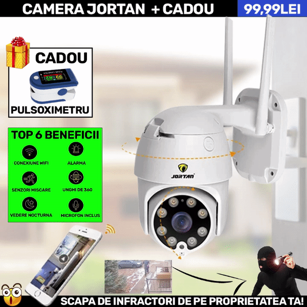Camera Smart Color Jortan Wifi, IP Vizualizare Live Prin Aplicatie, Senzor de Miscare + PULSOXIMETRU CADOU