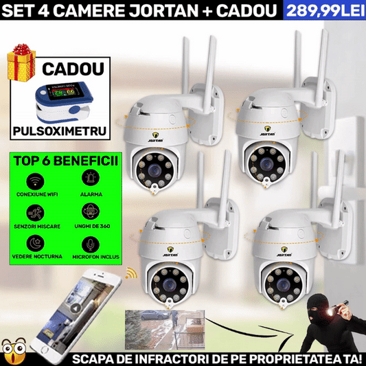 SET 4 x Camera Smart Color Jortan Wifi, IP Vizualizare Live Prin Aplicatie, Senzor de Miscare + PULSOXIMETRU CADOU