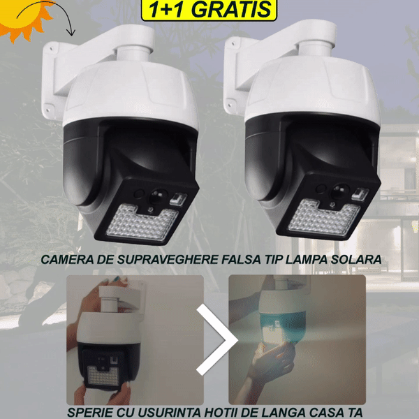 Set 1 + 1 Lampa cu Incarcare Solara, Tip Camera De Supraveghere, Control prin Telecomanda, Senzor De Miscare