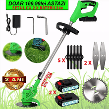Motocoasa Portabila Cu 2x Acumulatori de 24V, Putere 800W, Cu Brat Extensibil, Pentru Gazon, 8 Accesorii