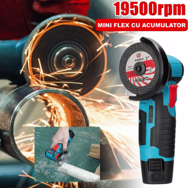 Mini Polizor Unghiular Electric cu Acumulator,Flex Portabil, 12V, Disc 76MM + 5 Discuri CADOU