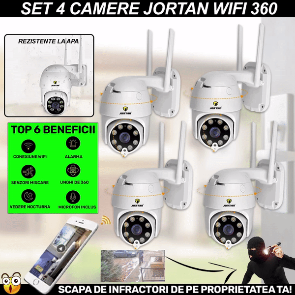 REDUCERE:  SET 4 X Camera Smart Color Jortan Surveillance4® Wifi, IP Vizualizare Live Prin Aplicatie, Senzor de Miscare