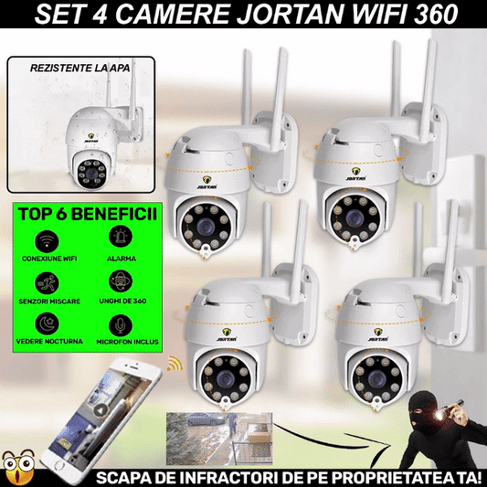 REDUCERE:  SET 4 X Camera Smart Color Jortan Surveillance4® Wifi, IP Vizualizare Live Prin Aplicatie, Senzor de Miscare