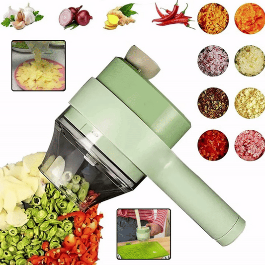 Maruntitor 4in1 Electric pentru Alimente Ideal pentru Taiere Carne, Legume, Fructe, Portabil, Culoare Verde