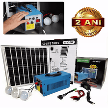 Sistem Fotovoltaic Profesional, 3 Becuri Puternice, Alimentare Aparate Casnice, Panou Solar 20W Inclus