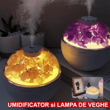 Difuzor De Aromaterapie cu Flori Artificiale, Iluminare Alb Cald, Alb/Mov + 12 Uleiuri Esentiale CADOU