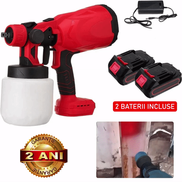 Pistol Profesional De Vopsit Si Zugravit, Electric, Cu Rezervor De Vopsea, 800 ml si 2 Acumulatori, 48 V, Portabil + CADOU SURPRIZA