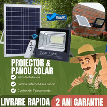 Pachet Promotional: Proiector  Rezistent Si Puternic Jortan 200W + Panou Solar + Telecomanda Si Accesorii,Incarcare Rapida
