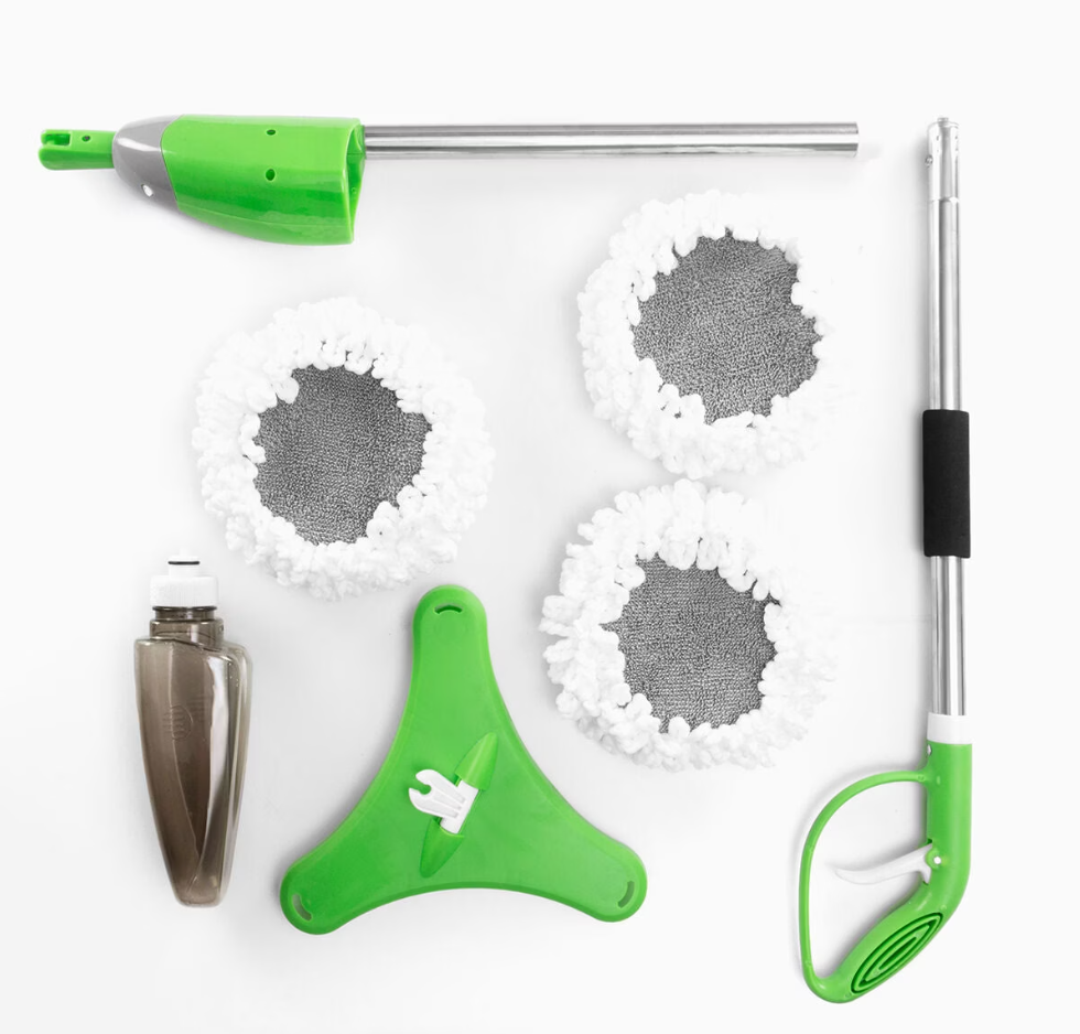 Mop Profesional Triplu Cu Functia “Curata Tot Si Colturi” , Cu Pulvelizator Si 3 Lavete Din Microfibra + Mini Mop Portabil CADOU