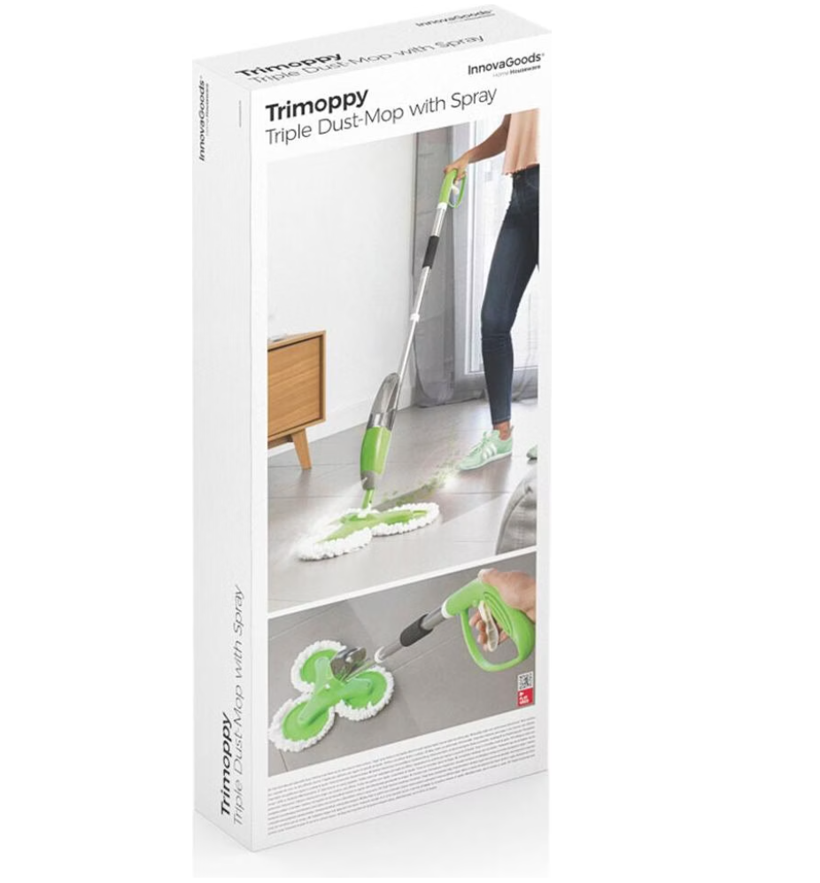 Mop Profesional Triplu Cu Functia “Curata Tot Si Colturi” , Cu Pulvelizator Si 3 Lavete Din Microfibra + Mini Mop Portabil CADOU