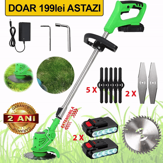 Motocoasa Portabila Cu 2 BATERII, Putere 800W, Cu Brat Extensibil, Pentru Gazon, 8 Accesorii