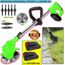 Motocoasa Gospodarul Eficient® Cu 2 BATERII de 48V, Putere 800W, Cu Brat Extensibil, Pentru Gazon, 8 Lame Diferite