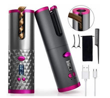 1+1 GRATIS: Ondulator Automat Fara Fir, Ceramic, Cu Afisaj LCD, Functie Power Bank, Temperatura Reglabila, Mov