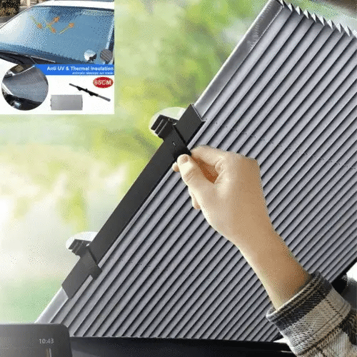 1+1 GRATIS: Parasolar Auto Tip Acordeon, Universal, Retractabil, Cu Fixare Prin Ventuze, 65 cm