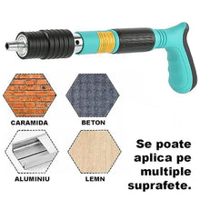 Pistol Manual Pentru Fixarea Cuielor Pe Perete Lungime 30 cm, Calibru 7.3 cm, Pneumatic + Accesorii + Ochelari De Protectie + Cutie Transport + Set 50 Cuie CADOU