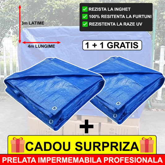 1+1 GRATIS : Prelata Impermeabila,Universala 4x5 m , Pentru Ploaie Si Acoperit Orice Suprafata , 165g/mp + CADOU SURPRIZA