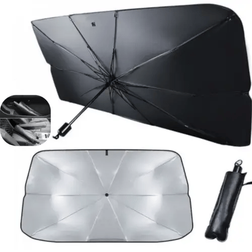 1+1 GRATIS: Parasolar Pliabil Tip Umbrela Pentru Masina, Fixare De Usile Masinii, 125 cm x 65 cm