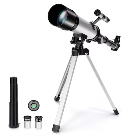 Telescop Astronomic Cu Trepied Din Aluminiu, Distanta Focala 360mm Si Prisme De 90°, Argintiu/Negru