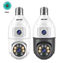 Camera Inteligenta De Supraveghere, cu 2 Lentile,  Tip Bec, Conexiune Wifi, Aplicatie Telefon si Microfon Incorporat + Card 32GB Cadou