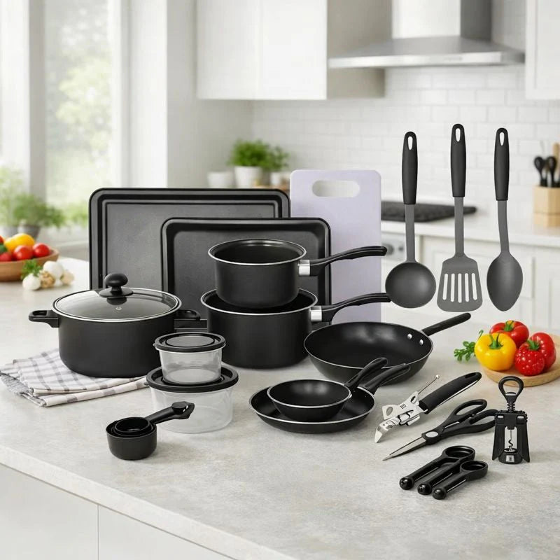 Set 22 Ustensile Bucatarie Premium Steel Pro 3 ,Tigai,Oale,Tocatoare,Tavi,Tacamuri,Wok + 1x Foarfeca CADOU