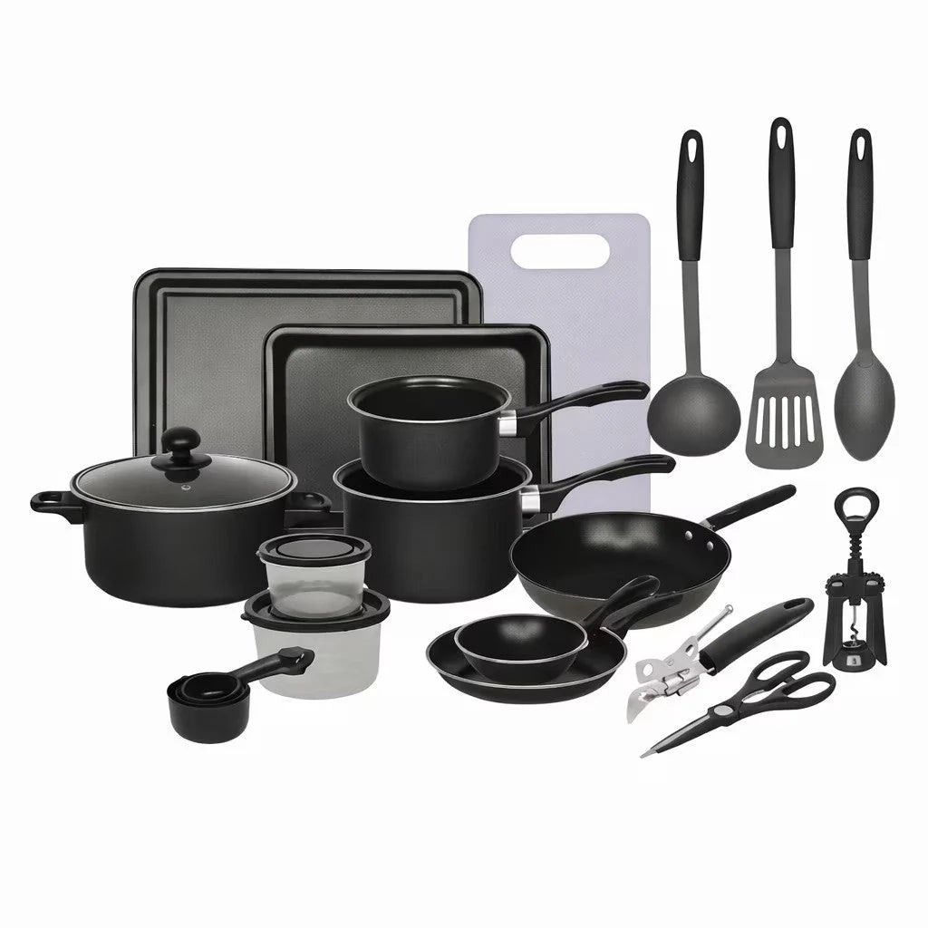 Set 22 Ustensile Bucatarie Premium Steel Pro 3 ,Tigai,Oale,Tocatoare,Tavi,Tacamuri,Wok + 1x Foarfeca CADOU