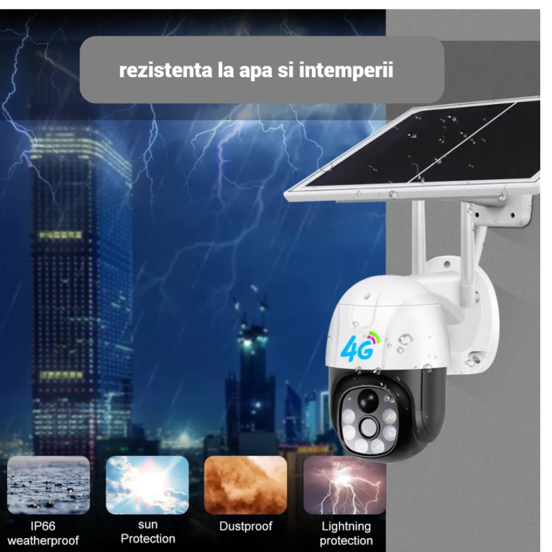 Camera De Supraveghere Cu Slot SIM 4G Si Incarcare Solara, Night Vision, Senzor de Miscare, Rotativa 360 grade, Cu Aplicatie Pentru Telefon