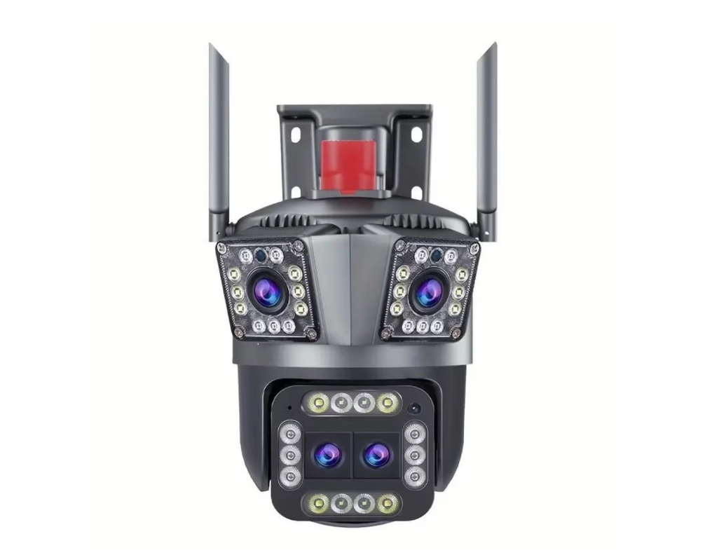 Camera de Supraveghere Tripla, WiFi cu Zoom 2 MP, Ultra HD, pentru Interior/Exterior, Zoom 5X, Functie de Rotire, Lumina LED, Detectare de Miscare