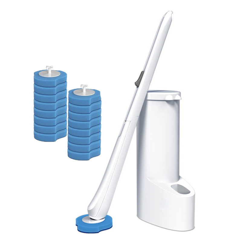 1+1 GRATIS: Perie Inteligenta Curatare WC Pentru Toaleta Cu 16 Capete De Unica Folosinta + Mini Mop Portabil CADOU