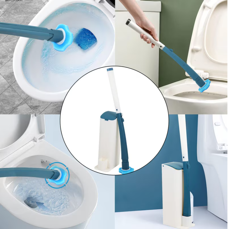 1+1 GRATIS: Perie Inteligenta Curatare WC Pentru Toaleta Cu 16 Capete De Unica Folosinta + Mini Mop Portabil CADOU