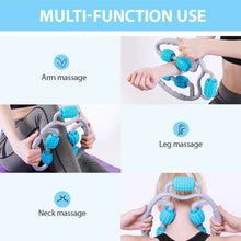 Aparat Manual Pentru Masaj Muscular, 5 Role, Brate, Umeri, Picioare, Solduri, Gri/Albastru + 10 plasturi Kinoki CADOU