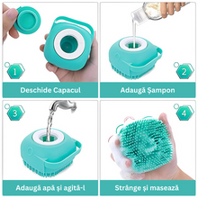 Burete Din Silicon Cu Rezervor Pentru Sampon si Gel De Dus, Capacitate 80 ml, Turcoaz
