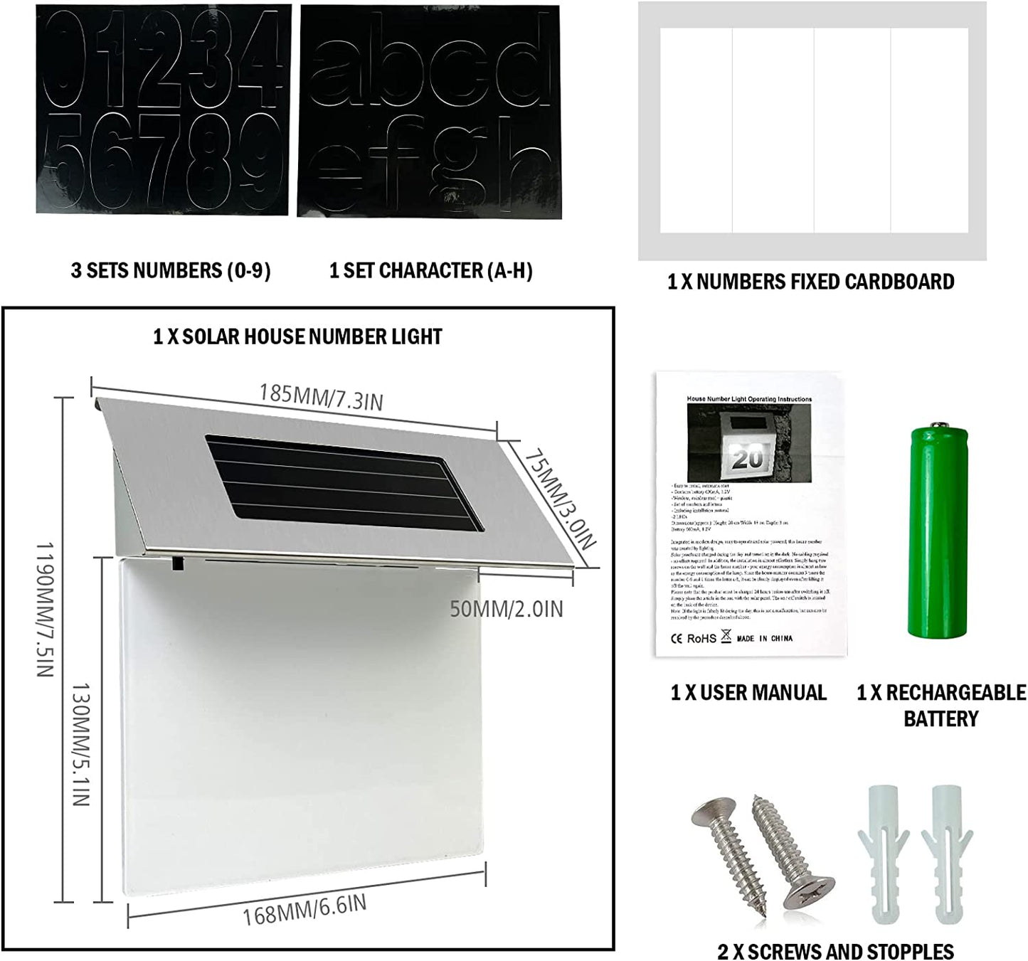 Numar De Casa Cu Incarcare Solara, Iluminare LED, Aprindere Automata