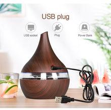 Difuzor aromaterapie , umidificator , lumini LED , capacitate 300 ml , cablu USB , lemn inchis + 3 uleiuri CADOU