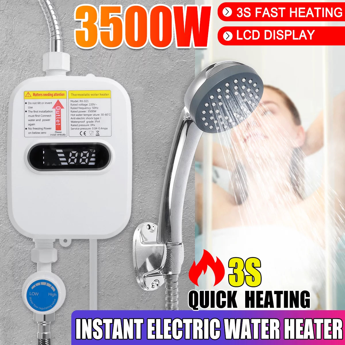 Mini Boiler Electric, 3500W, Cu Afisaj Digital Al Temperaturii, Alimentare La Retea, 220V