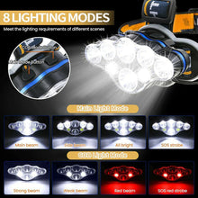 Lanterna Pentru Cap, Cu Becuri LED, Rezistenta La Apa, 8 Moduri De Iluminare, Incarcare USB