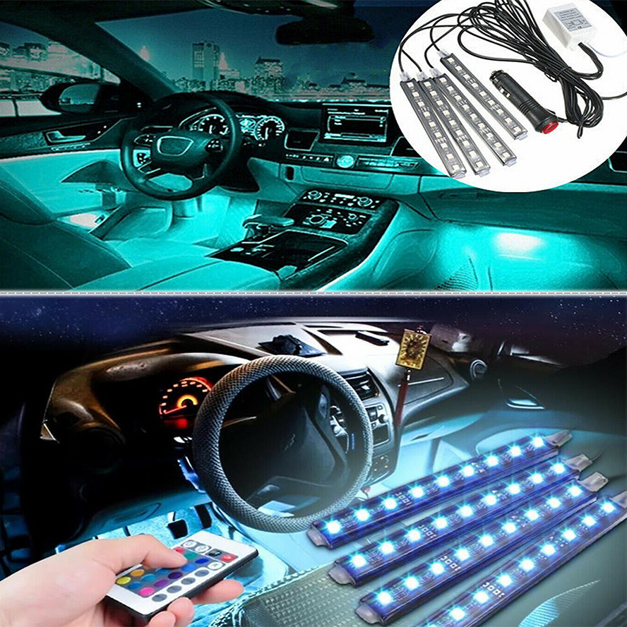 Kit 4 Benzi LED Auto, Pentru Interior. Alimentare La Bricheta 12V